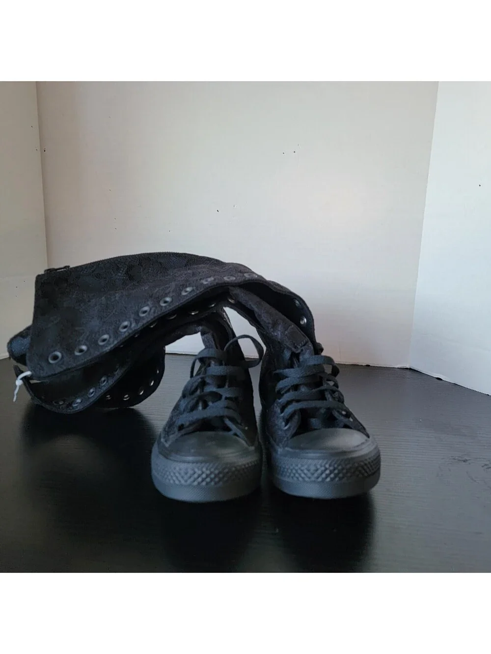 Converse Chuck Taylor All Star XX Hi Black Lace Knee High Boots sizes 6